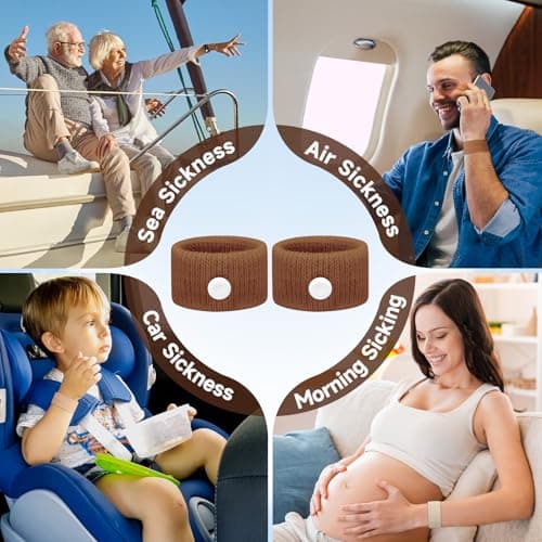 Travel Sickness Bands Pregnancy Nausea Relief Morning Sickness Relief Sea Sickness Acupressure Nausea Relief Band Motion Sickness Bracelets for Cruise-Dark Brown/Light Brown/Camel/Black/Gray-5 Pairs — view 6