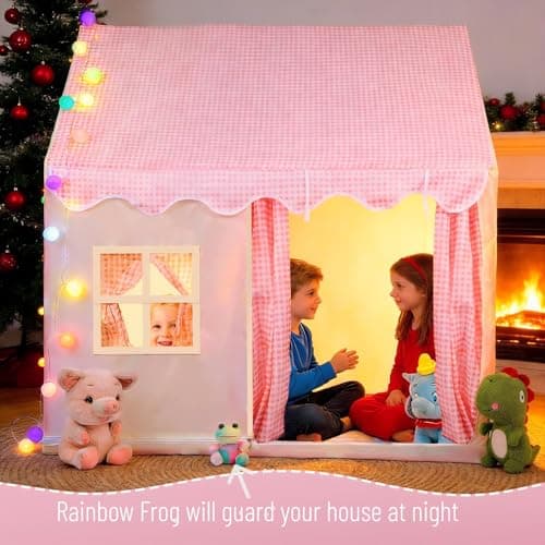Play Kids Tent for Girls; Multi-Coloured Ball Lights & Squishy Rainbow Frog. Outdoor Indoor Playhouse for Children Toys & Gifts for Girls Age 3 4 5 6 7.120cm W, 105cm D, 128cm H Pink Kids Play Tents — view 3