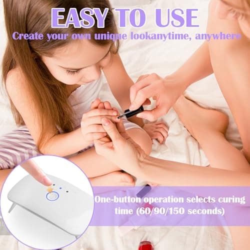 Mini UV LED Nail Lamp, 12W Portable Gel Polish Dryer with 60s/90s/150s Timer, Portable Quick-Dry Nail Light with USB Cable for Salon Home DIY Nails Art - Plug-in Version (White) — view 6