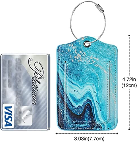 Luggage Tag for Suitcases TSA Approved, JOTO Unique Suitcase Tags Luggage Identifier for Travel, PU Leather Privacy Protection Bag Labels with Stainless Steel Loop Name Address Card -2 Pack, Style B — view 6