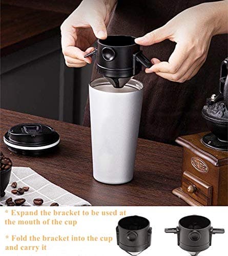 Pour Over Coffee Maker 1-2 Cup, Reusable Cone Coffee Dripper Filter, Stainless Steel Reusable Coffee Filters Coffee Maker with Cleaning Brush for Home Office Travel — view 3