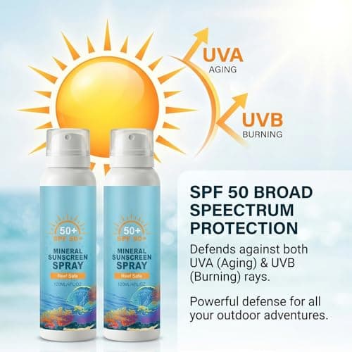 Mineral Sunscreen Spray SPF 50+ | Spray Sunscreen SPF 50, Ultra-Light Body & Face Sunscreen SPF S-pray | Broad Spectrum UVA/UVB Protection, No White Cast, Non-Greasy Hydrating Sun Cream S-pray — view 3