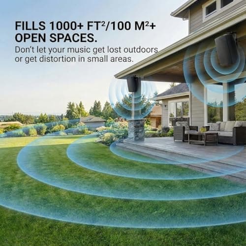 Herdio 8 Inch 600W Outdoor Bluetooth Speakers Waterproof Wired with Powerful Bass, TWS Pairing Wall Mount Durable Loud Sound System Suitable for Patio Garden Porch Backyard Home Theater (1 Pair Black) — view 4