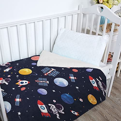 Space Theme Throw Blanket for Boys, Cozy Outer Space Rocket Planet Fluffy Flannel Blanket Gift for Kids, 100 x 130 cm Soft Warm Navy Blue Astronaut Galaxy Planet Blanket for Toddler Sofa Bed Couch — view 6