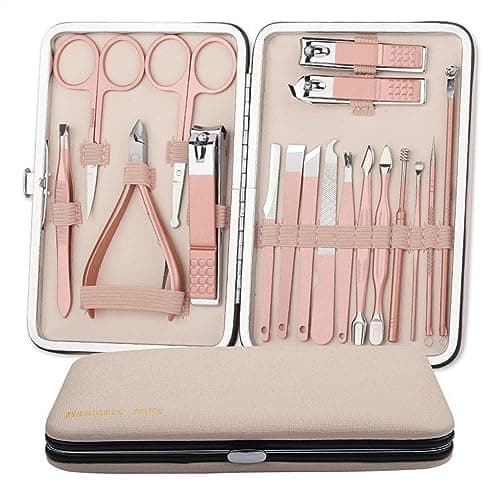 Manicure Set, Travel Manicure Set with Pink Case, Professional Nail Clipper Set 18 in 1 Stainless Steel Pedicure Care Grooming Kit with Splash Proof Nail Clipper,Nail Care Tools — view 6