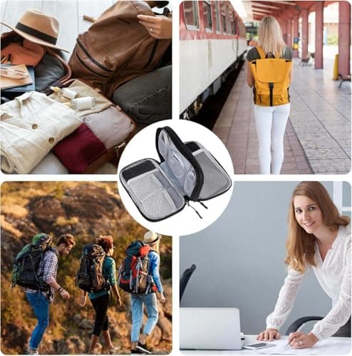 Travel Cable Organiser Bag, Portable Electronics Travel Organizer Tech Pouch, Universal Cord and Travel Gadgets Cable Pouch for Cables Power Bank Earphone USB Drive Hard Disk (Double-Layer Black) — view 6