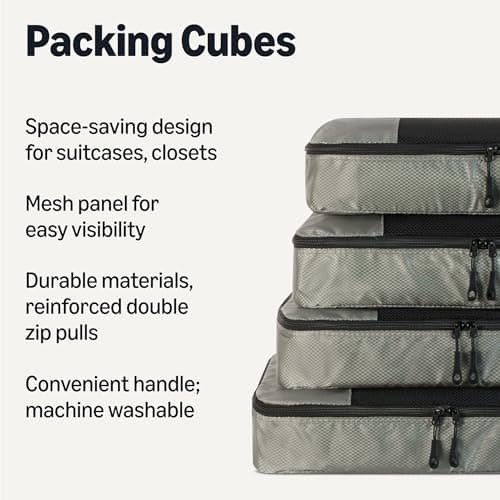 Amazon Essentials 4-Piece Packing Cubes Travel Accessories Set, Luggage Organiser with Double Zip, Mesh Top, 100% Polyester, Large, Grey (Previously Amazon Basics) — view 2