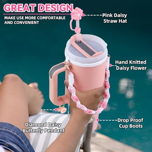 Sanilinwild 40 oz Tumbler Insulated Mug w/Straw & Flip Cap Lids - Cup Holder Bottle with 6 Accessories Set for Hot, Cold Drink - Leak-Proof - Water, Coffee Portable Travel Mug (Coral) — view 6