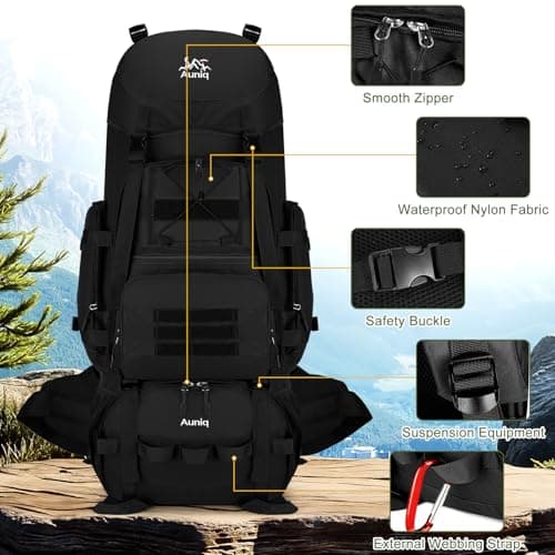 Auniq Hiking Backpack, 100L Large Capacity Trekking Rucksack Waterproof Hiking Rucksack Travel Bag Lightweight Outdoor Camping Daypack for Men Women Climbing Cycling Camping Travelling Outdoor Sports — view 4