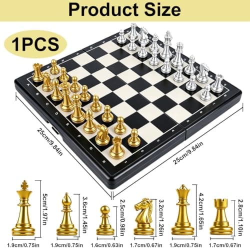 Funver Magnetic Travel Chess Set with Folding Board Gold and Silver Pieces — view 2