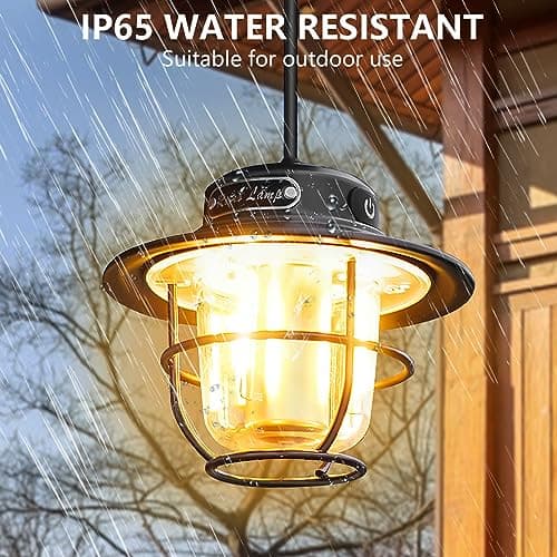 XRDZYXGS Camping Lantern, Rechargeable Retro Lights for Tents, Portable Waterproof 4 Light Modes (1300-6500K) Stepless Dimming Brightness for Hiking, Emergency, Fishing (Black) — view 2