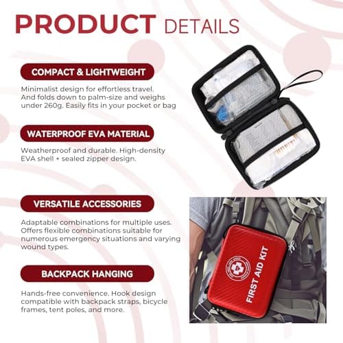 Mini First Aid Kit 150 PCS – Small Waterproof Hard Shell Emergency Kit for Car, Home, Travel, Camping, Hiking, Office & Outdoor (Red) — view 4