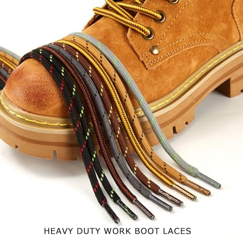 CCSOFTIME 2 Pairs Heavy Duty Walking Boot Laces, Strong Round Shoelaces for Berghaus Hiking, Work & Safety Boots, 4.5mm Thick, Tan Black-150CM — view 4