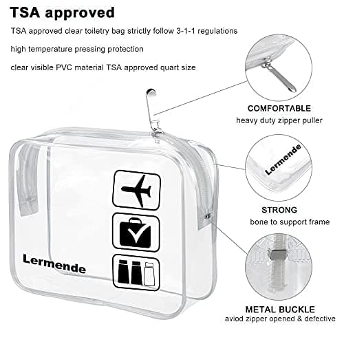 2pcs/Pack Lermende Clear Toiletry Bag TSA Approved Travel Carry On Airport Airline Compliant Bag Quart Sized 3-1-1 Kit Luggage Pouch (Blackclear) — view 3