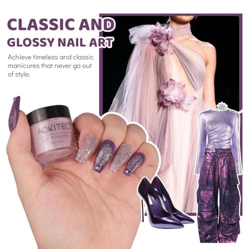 Aokitec Dip Powder Nail Kit, Deep Aubergine Cream & Mauve Shimmer Nail Powder with Dip Liquid for Nail Art, Dipping Acrylic Nail Kit for Holiday Travel, Nail Set Gift for Women & Girls — view 3