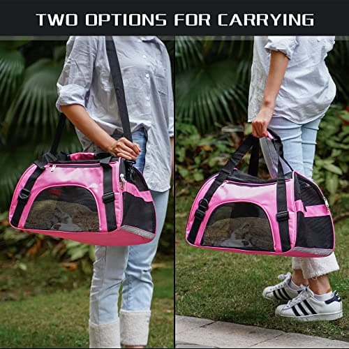 Soft-Sided Foldable Cat/Dog/Pet/Puppy Carrier Bag,Portable Pets Travel Carriers For Cats/Dogs/Pets With Shoulder Strap & Removable Mat,Durable Comfort Cat Basket Airline Approved(Pink,Medium) — view 5