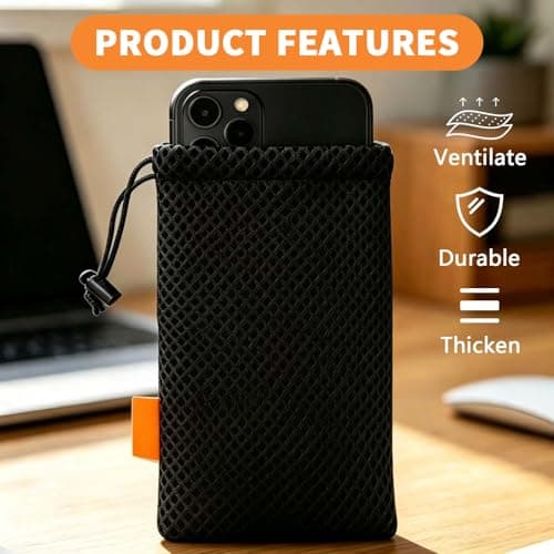 3PCS Storage Bag Drawstring Carrying Case Cover Holder, Drawstring Mesh Bag 18.5 x 9 cm, Portable Mesh Pouch for Power Bank Phone Cable Organiser, Power Bank Case Travel Accessories Holder Black — view 5