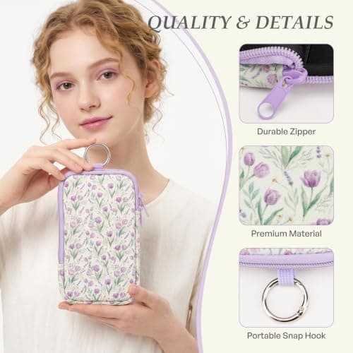KJQJLY 2 Pack Portable Tampon Organizer Bag Tampon Holder & Storage Case with Zipper for Travel, Discreet Period Bag for Purse, Waterproof Feminine Products Pouch for Women (Lavender Floral) — view 6