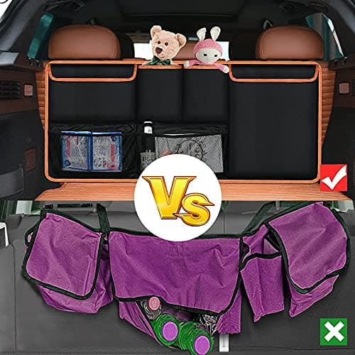 URAQT Car Boot Organiser Waterproof Kick Mats Seat Back Protectors, Travel Durable Foldable Multi-Pocket Children's Cargo Net Storage for Car Backseat Cover (100x45cm) — view 5