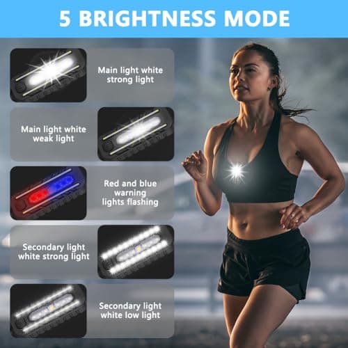 Adiwo Clip on Flashlight, Running Light for Runners, Hands Free Safety Lights for Walking at Night, Rechargeable Flashlight Portable LED Work Light with 5 Light Modes for Camping Hiking Walking Dog — view 5
