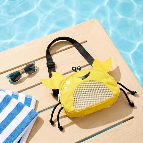 Cosiesnest Crab-Shaped Shell Collecting Bag, Shell Collecting Bag, Multifunctional Beach Bag, Mesh Beach Bag, Breathable Mesh Bucket with Adjustable Strap for Beachcombing, Seaside & Outdoor (Yellow) — view 3