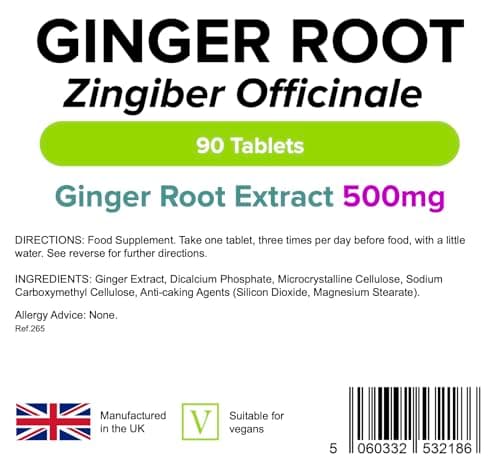 Lindens - Ginger Root 500mg - 90 Tablets - UK Made | Travel Sickness, Antioxidant, Joint Support | Letterbox Friendly, Vegan — view 2