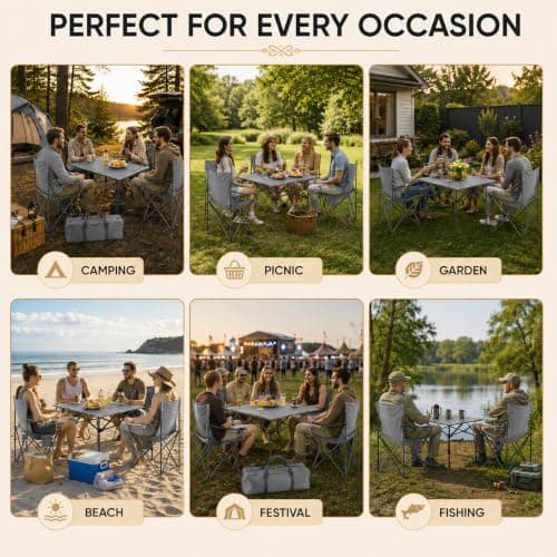 HomlyPro Folding Camping Table and Chairs, Set of 4 - Lightweight and Durable, Garden Table and Chairs with Carry Bag for Indoor & Outdoor Use, Ideal for Picnic & Garden (Grey) — view 6