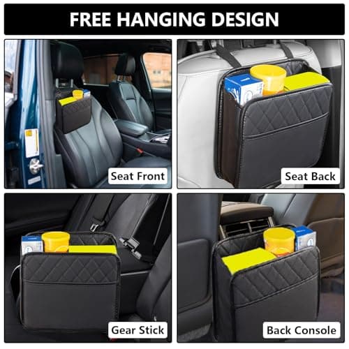 ASelected 2 PCS Car Seat Back Hanging Bag,Leather Back Seat Organiser and Storage Back Seat,Car Accessories,Multi-Pocket Storage Box Organizer for Trash Document Kids Traveling Car Tidy,25x8x25CM — view 4