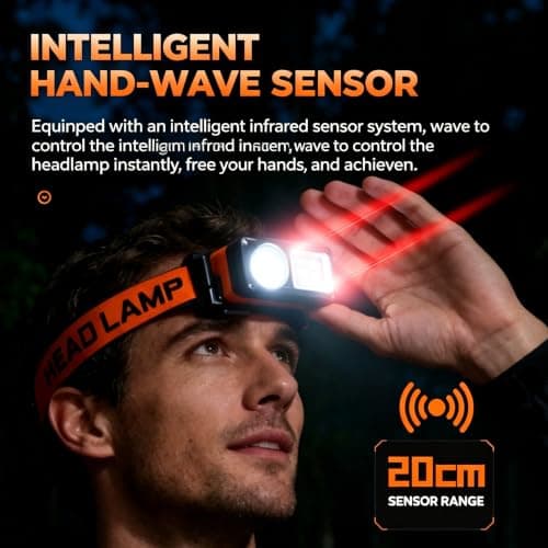 Legisgiant 2xSet Rechargeable LED Head Torch, 100000 LM, 5 Modes, IPX7 Waterproof, Zoomable, Red Warning Light for Running, Hiking, Fishing (Yellow) — view 2