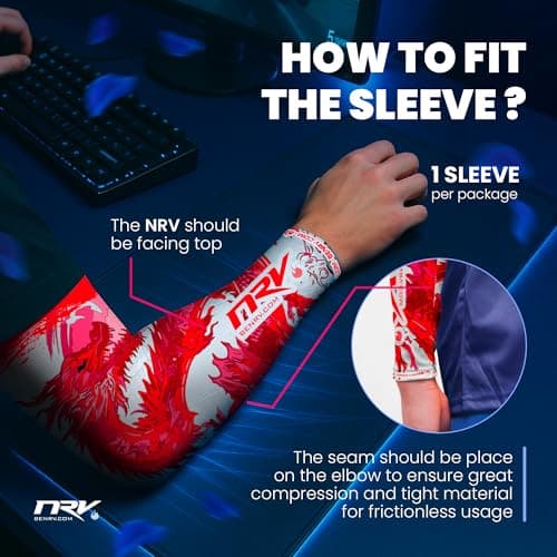 NRV Gaming Compression Sleeve - Edition Dragon - Optimize Your Game with Comfort and Style - Designed by Professional Players - Durable, Breathable and Friction Free, red, XL — view 4