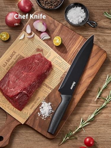 Knife Set, 5 Pieces Kitchen Knives Set with Healthy Anti-Rust Coating, Dishwasher Safe, Stainless Steel Chef Knife Sets with 5 Blade Guards and Knife Sharpener, Perfect Holiday Gifts for Kitchen — view 5