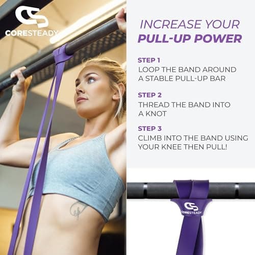 Coresteady Pull Up Bands & Resistance Bands - Rubber Heavy Duty Elastic Loop Band for Men & Women - Build Fit Power & Muscle - Training, Fitness Assist Pull Ups & Gym Exercise - Purple, 15-40kg — view 6
