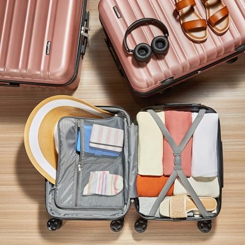 Amazon Basics Hard Shell Luggage Set (Small + Medium + Large) - Expandable ABS Travel Luggage with 4 Double Spinner Wheels - Scratch Resistant and Lightweight Construction - Rose Gold — view 3