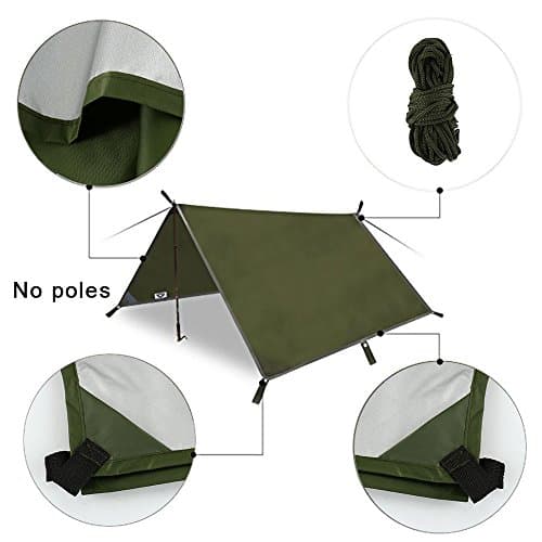 Muross Tent Tarp, 3m X 3m Hammock Rain Fly Tent Tarp, Waterproof Camping Tarpaulin Shelter, Portable Lightweight Windproof Snowproof for Camping Picnic Beach — view 2