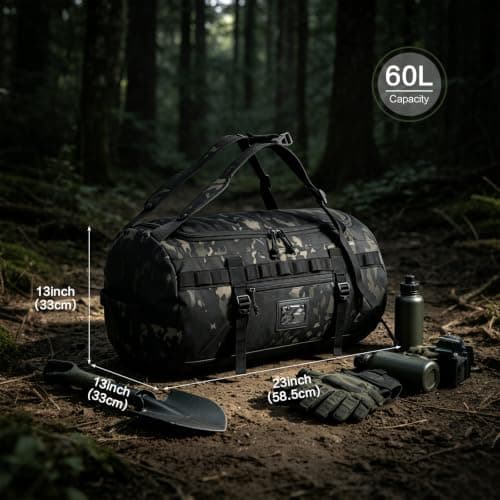 TAIHOYIN 60L Tactical Duffle Bag for Mens Gym Duffel Bag Backpack Camo — view 5