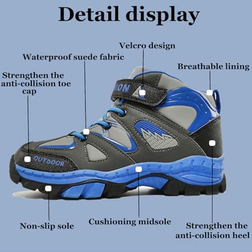 Unitysow Boys Trekking & Hiking Footwear Kids Walking Boots Waterproof Trainers Running Shoes Outdoor Camping Climbing Shoes Junior Sneakers,Blue,2 UK — view 4