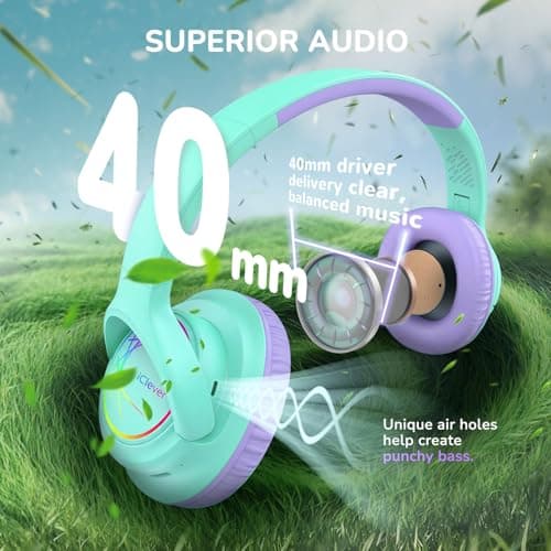 iClever BTH18 Kids Headphones Wireless with LED Lights 43H Playtime Travel — view 5