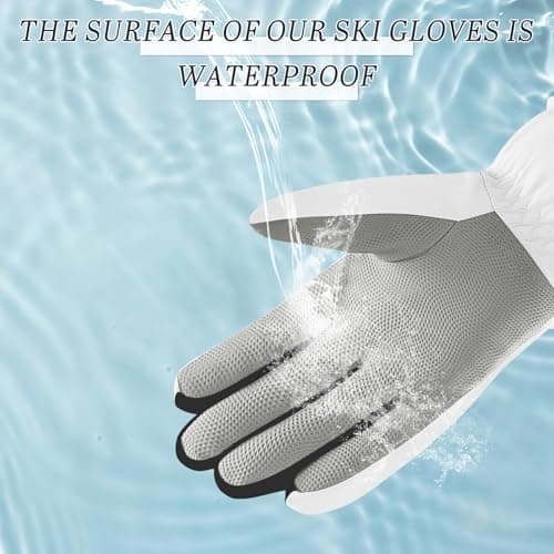 Andiker Women Waterproof Ski Gloves, Winter Touchscreen Thermal Gloves with Fleece, Windproof Snowboard Glove for Skiing Running and Cycling (white-black) — view 4