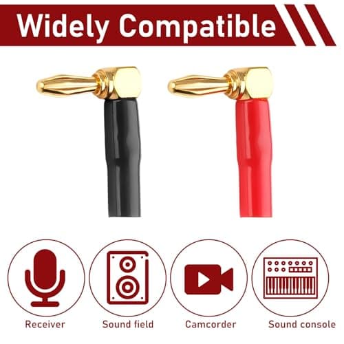 talNite 8-Pack 90 Degree Banana Plugs,24K Gold Plated 4mm Right Angle Audio Connectors for Speaker Wire, Sockets, Amplifier, Dual-Screw Type in Red & Black,And Sound Systems — view 4