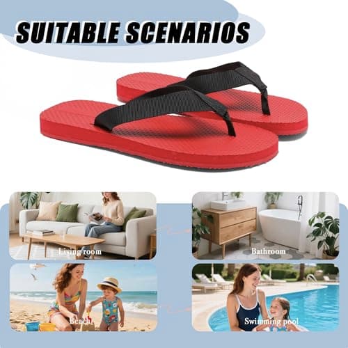 SHOS SIREN STYLE Classic Flip Flops, Red and Black, Textured Foam Sole, Beach Sandals, Red, 4.5 UK — view 2