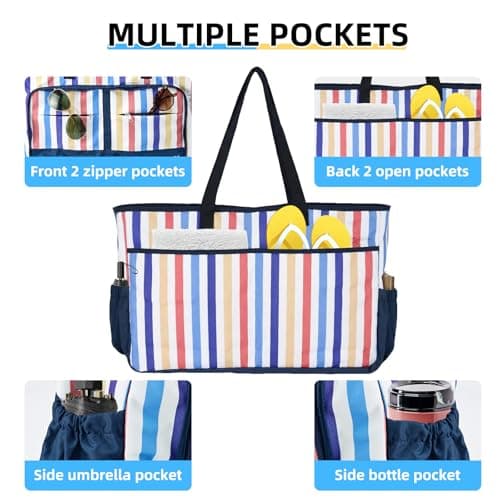 COVVY Beach Bag, Extra Large Women Tote Bag with Zipper Closure, Waterproof Phone Case,Bottle Opener, Multiple Pockets, Water Resistant Sandproof Foldable Lightweight Shoulder Bag for Vacation,Travel — view 3