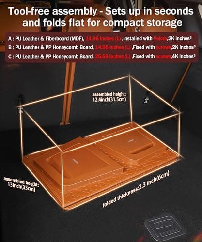 POKSRI Car boot organiser,storage organizers,lid Box,PU Leather & PP Honeycomb Board,Fixed with screws extremely sturdy,Collapsible and Adjustable,25.6''L x 13''W x 12.4''H,4K inches³(size C) — view 5