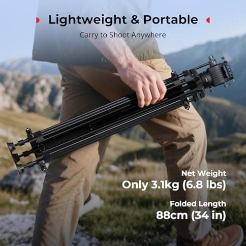 SMALLRIG 73''/186cm Heavy Duty Aluminum Alloy Video Tripod, Max Load 8kg (18lbs), Fluid Head with +85° to -78 Tilt Range, Compact Travel Tripod Weight 3.1kg(6.8lbs), Folded Height 88cm, AD-14-5440 — view 3