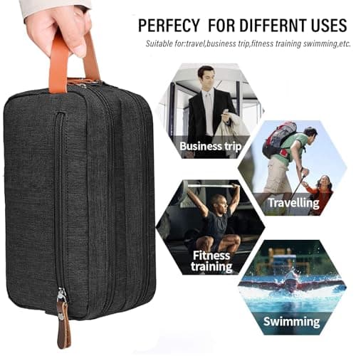 Sahunfri Toiletry Bags, Wash Bag, Shower Bag, Mens Toiletry Bags, Ideal for Travel. Spacious Storage with Multiple Zippers, 300d Durable Fabric (Blcak) — view 5