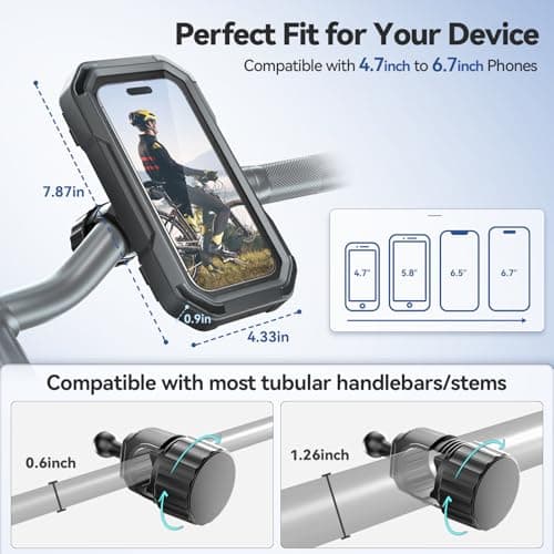 KDD Motorbike Phone Holder Mount Waterproof - 360° Rotation Motorcycle Bike Phone Mount with Fully Enclosed Touch Sensitive, Bicycle Phone Holder Clamp for iPhone,Samsung, 4-6.7”Phones — view 5