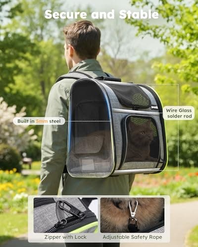 pecute Cat Backpack Expandable, Backpack for Cats & Small Dogs, Grey — view 5