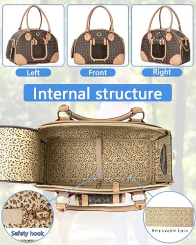 FREEAMG Dog Purse Carrier, water-resistant PU Leather Pet Travel Bag, Brown — view 3