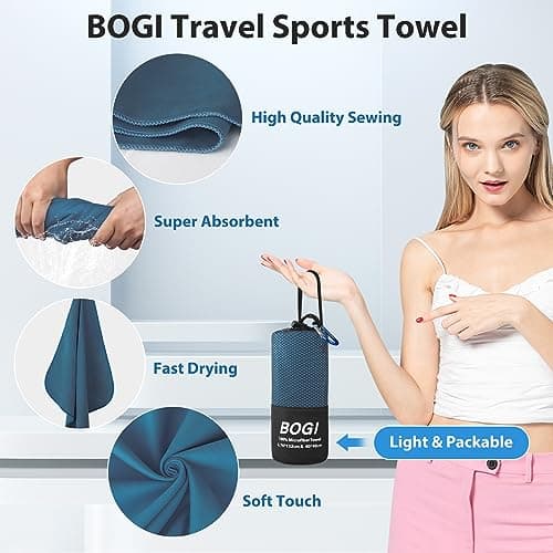 BOGI 4 Pack Microfibre Travel Towel, Quick Dry, Soft Lightweight Gym Towel, Super Absorbent & Ultra Compact Camping Towel for Beach Sports Swimming Gym Yoga Camping Hiking Swimming Backpacking-X Large — view 4