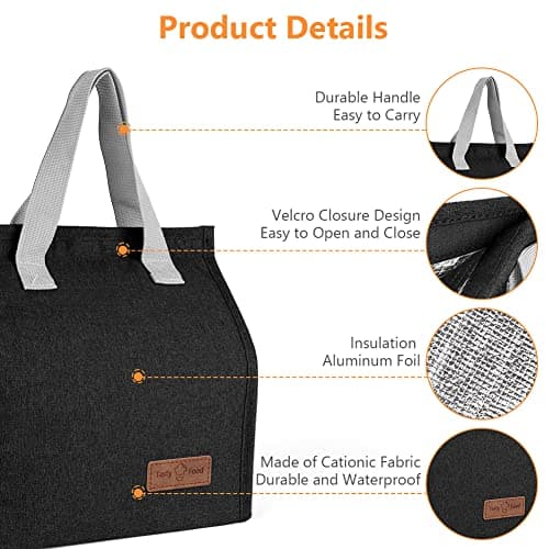 Vicloon Lunch Bags for Women Men, Portable Lunch Box Bag, Insulated Cooler Bag Thermal Leak-Proof Lunch Organizer, Thermal Cooler Bag for Work Outdoor School Travel (Black) — view 5