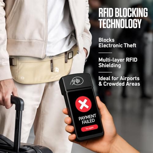 VENTURE 4TH Travel Money Belt - Keeps Your Cash Safe When Travelling - Hidden Waist Passport Holder with RFID Blocking Technology is Designed for Superior Anti-Theft Protection and Comfort (Beige) — view 2